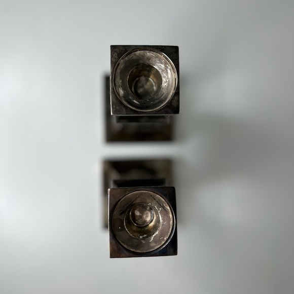 Antique Vintage Tarnished Silver Plated Brass Candle Holders - Pair of Two! - Picture 7 of 8